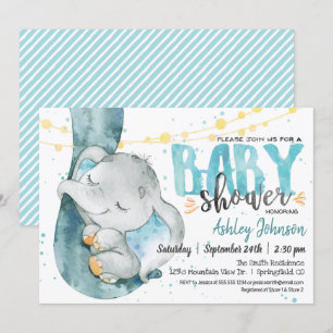 Elefante Baby Shower Boy, invitación azul