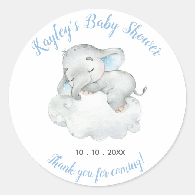 Elefante Baby Shower Favor Pegatina sueño (Anverso)