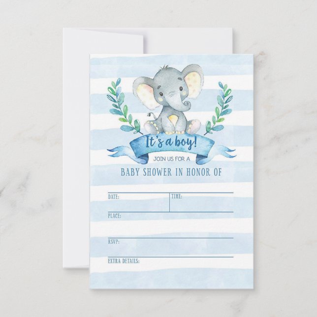 Elefante Baby Shower Invitación a bebé de la jungl (Anverso)