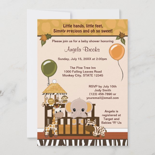 ELEFANTE Baby Shower Invitación al Safari de la Se (Anverso)