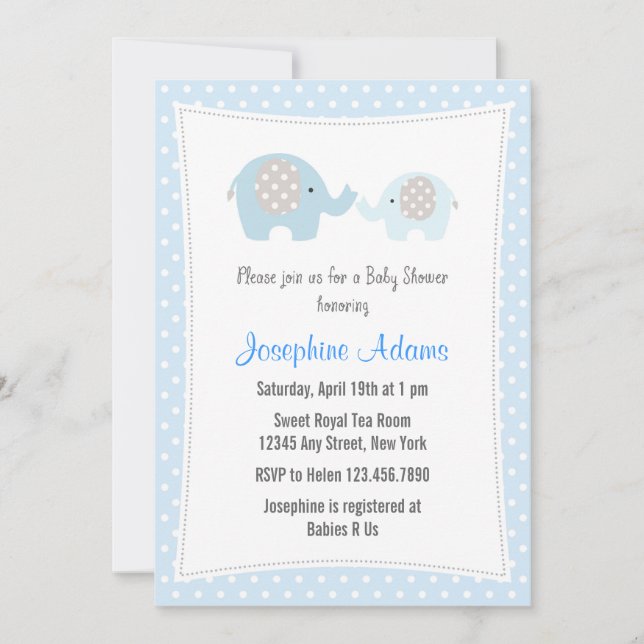 Elefante Baby Shower Invitación Azul (Anverso)