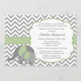 Elefante Baby Shower Invitación Chevron menta verd