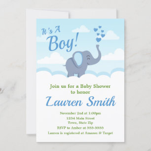 Elefante Baby Shower invitación elefante azul