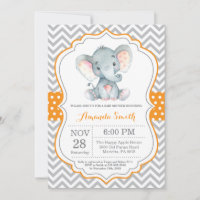 Elefante Baby Shower Invitación Naranja y gris