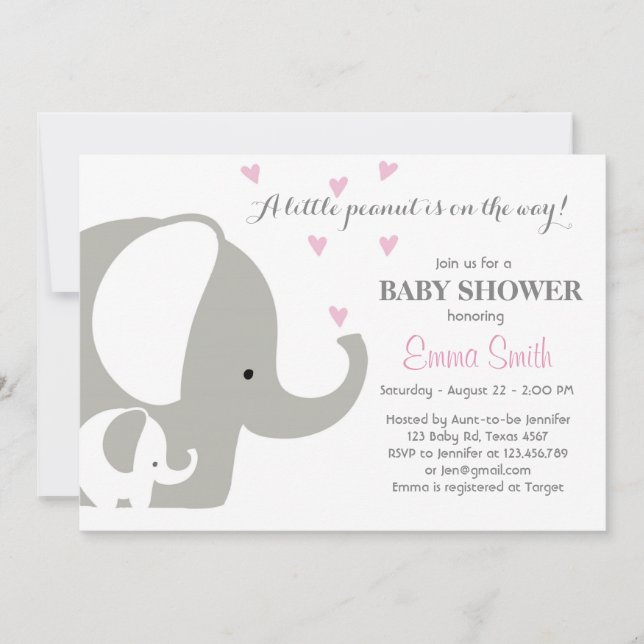 Elefante Baby Shower Invitación para elefante Niña (Anverso)
