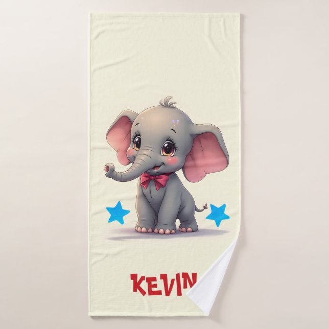 Elefante Bebé Adorable con Lazo Rojo (Toalla de baño)