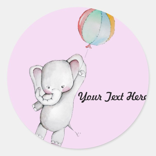 Elefante bebé con Pegatinas rosados en globo (Anverso)