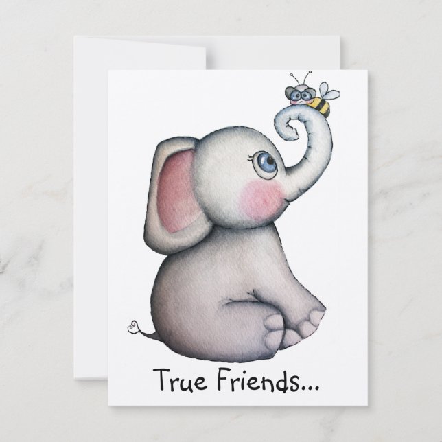 Elefante bebé con tarjeta de invitación de abeja (Anverso)
