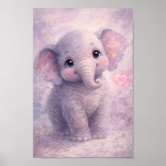 Elefante Bebé Corazón Rosa Pintura al Óleo de Arte