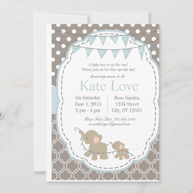 Elefante bebé - Invitación a Baby Shower (Anverso)