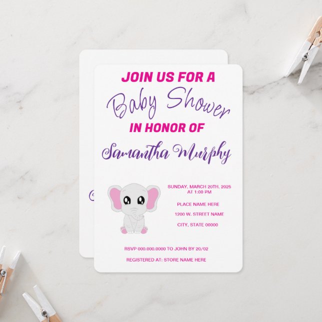 elefante bebé | Invitación de Baby Shower (Anverso/Reverso In Situ)
