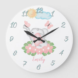 Elefante bebé lindo con flores rosadas Reloj de pa