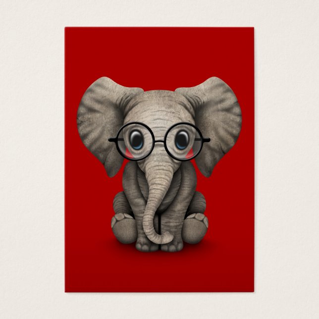 Elefante bebé lindo con gafas de lectura rojo (Frente)