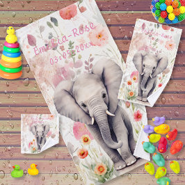 Elefante bebé lindo Pastel Acuarela Flor de primav