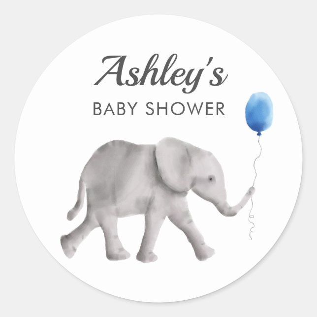 Elefante bebé Pegatina Baby Shower Favor, etiqueta (Anverso)