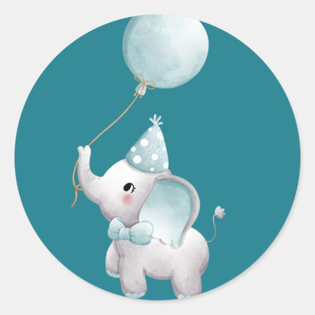 Elefante bebé Pegatina de la Favor del Cumpleaños  (Anverso)