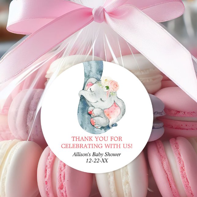 elefante bebé pegatinas de favores rosas (Subido por el creador)