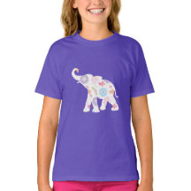 Elefante blanco feliz con flores- camiseta