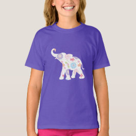 Elefante blanco feliz con flores- camiseta