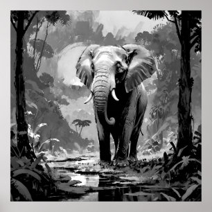 Elefante blanco y negro majestuoso en el arte de l