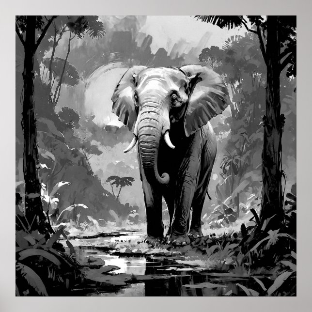 Elefante blanco y negro majestuoso en el arte de l (Frente)