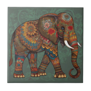 Elefante bohemio con baldosa de cerámica de arte d