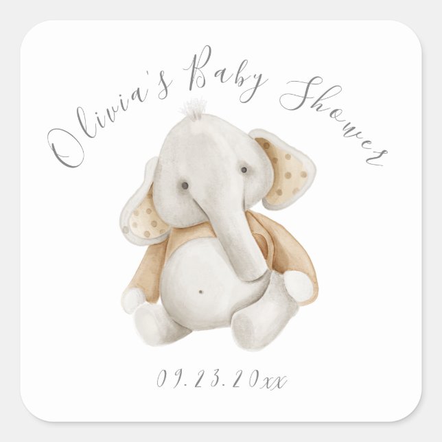 Elefante Boy Baby Shower Square Pegatina (Anverso)