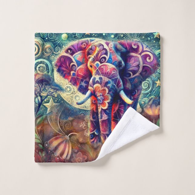 Elefante caprichoso en la noche Estrellas moradas  (Toallita)