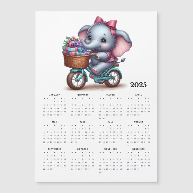 Elefante caprichoso en un calendario magnético par (Anverso)