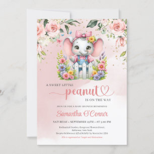 Elefante chica Baby Shower Invitación al cacahuete