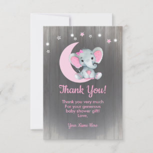 Elefante Chica de acuarela Gracias Tarjeta Rosa
