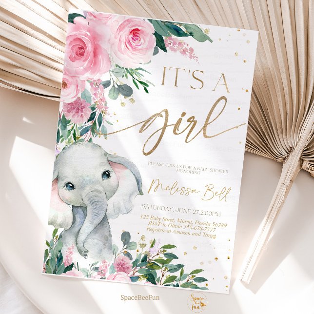 Elefante Chica de Invitación a Baby Shower, Safari (Elephant invites,Baby Shower,Invitation Girl,Safari Pink,Blush Elephant,safari Invite,EDITABLE Safar)