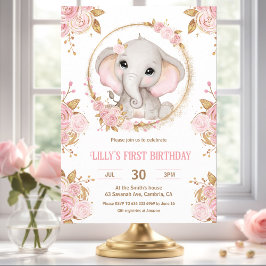 Elefante Chica Floral Rosa Primera Invitación de c