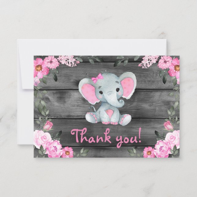 Elefante Chica Rosado Gracias Floral Rústica (Anverso)