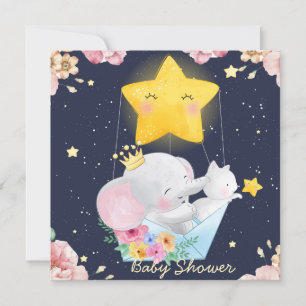 Elefante Con Invitación A Baby Shower De Gatito
