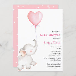 Elefante con invitación a Baby Shower en globo ros