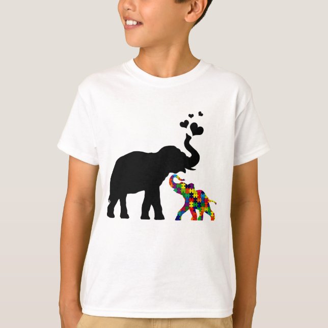 Elefante con la camisa del autismo del bebé (Anverso)