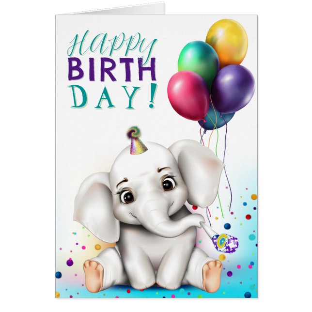 Elefante con sombrero de fiesta de cumpleaños (Frente)
