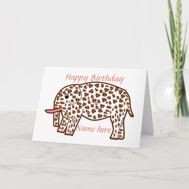 elefante con tarjeta de saludo personal leopard pr (Anverso)
