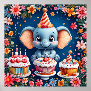 Elefante con Tarta y Globos Fiesta de Arte para Ni