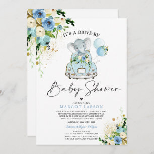 Elefante conducido por Baby Shower Invitación Azul