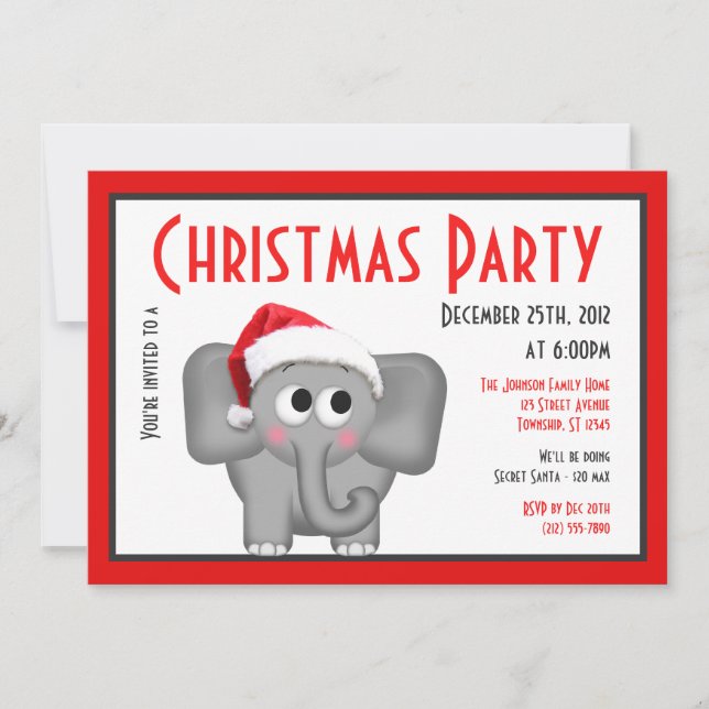 Elefante Cute Santa Hat - Invitaciones a Navidades (Anverso)