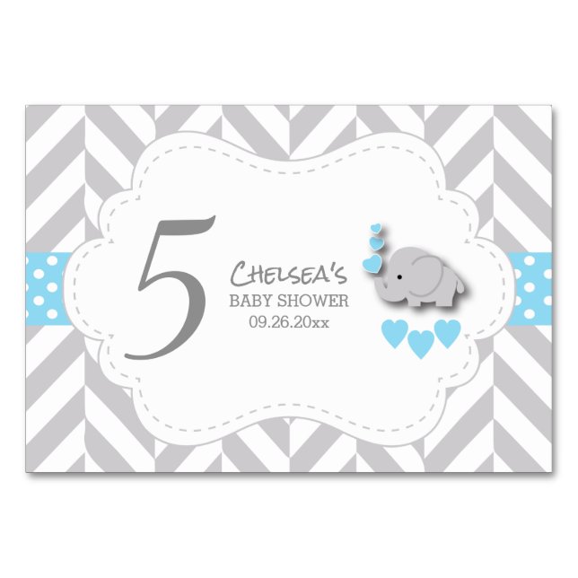Elefante de Chevron azul y gris - Tarjeta de mesa  (Anverso)