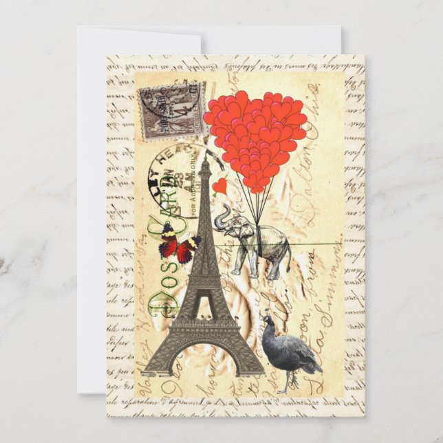 Elefante de época y globos de corazón rojo (Anverso)