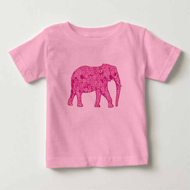 Elefante de flores - Camiseta de bebé rosa de fucs (Anverso)