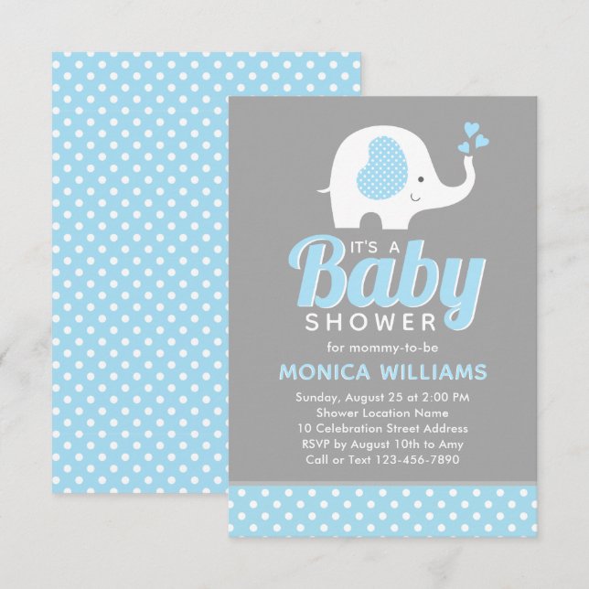 Elefante de la invitación de Baby Shower de Cute B (Anverso / Reverso)