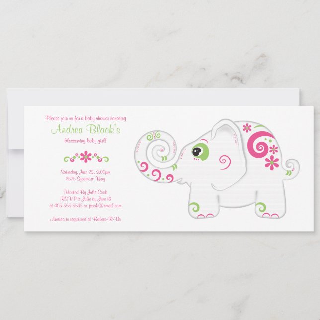 Elefante de moda en la invitación de Baby Shower a (Anverso)