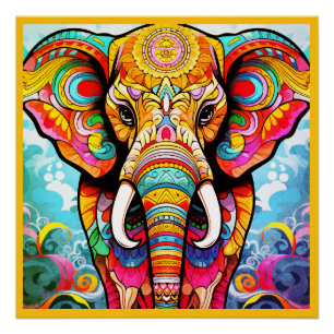 Elefante de mosaico colorido en un póster de pared