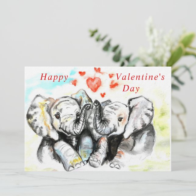 Elefante de Pareja de Tarjeta el día de San Valent (Anverso de pie)