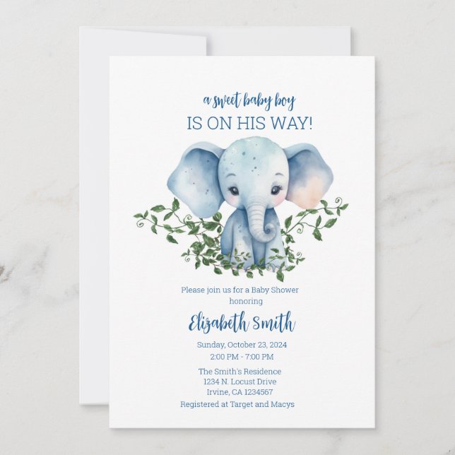 Elefante de plantilla de invitación para Baby Show (Anverso)